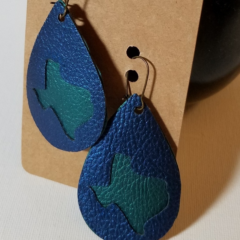 Pleather Drop Earrings Handmade Texas